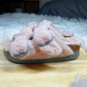 BIRKENSTOCK Papillio Arizona Big Buckle Shearling Sandals Womens sz 6 Pink Teddy